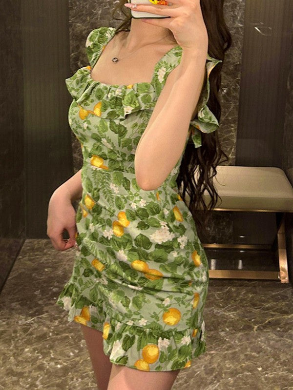 JO | Vintage Ruffle Green Mini Dress
