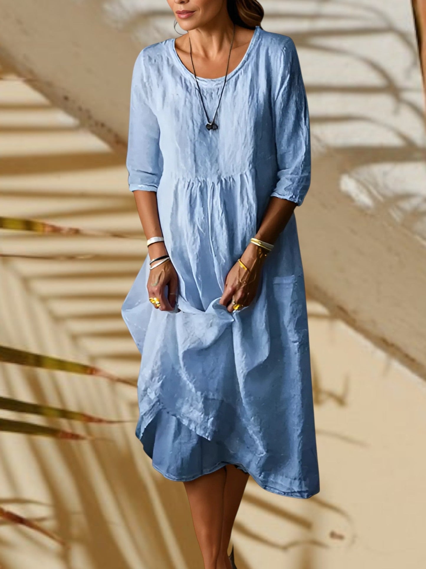 JO | Ladies midi dress with 3/4 sleeves and round neck