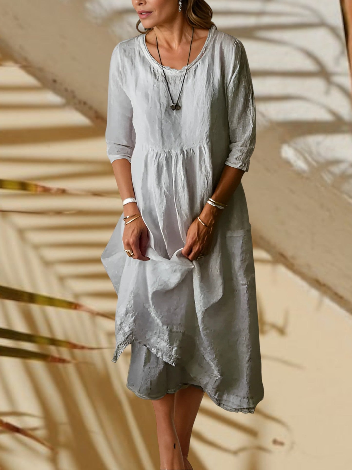 JO | Ladies midi dress with 3/4 sleeves and round neck