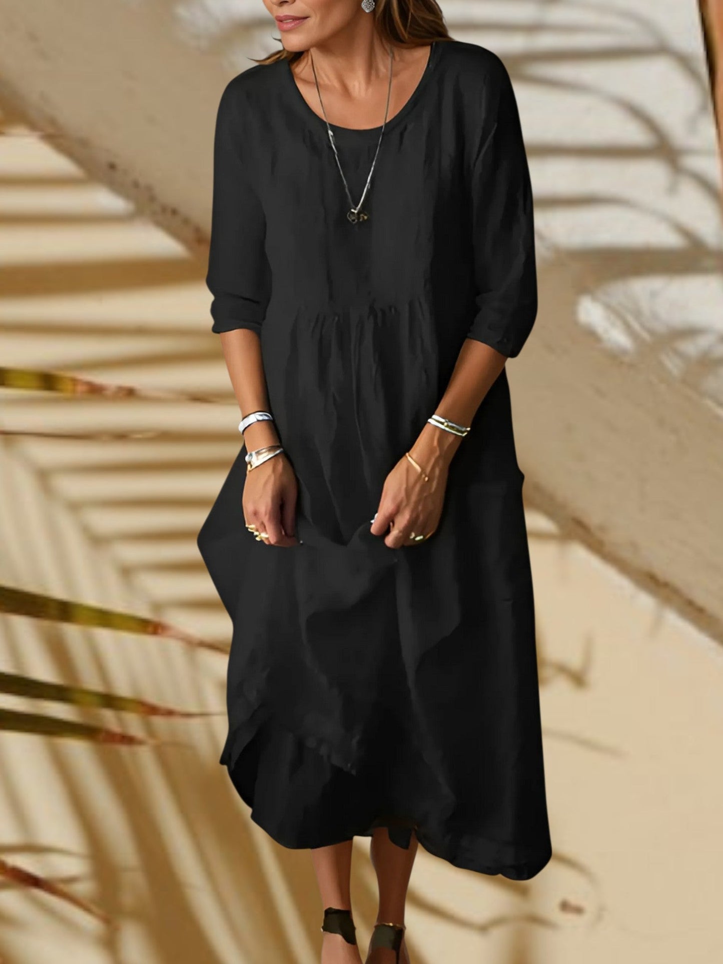 JO | Ladies midi dress with 3/4 sleeves and round neck