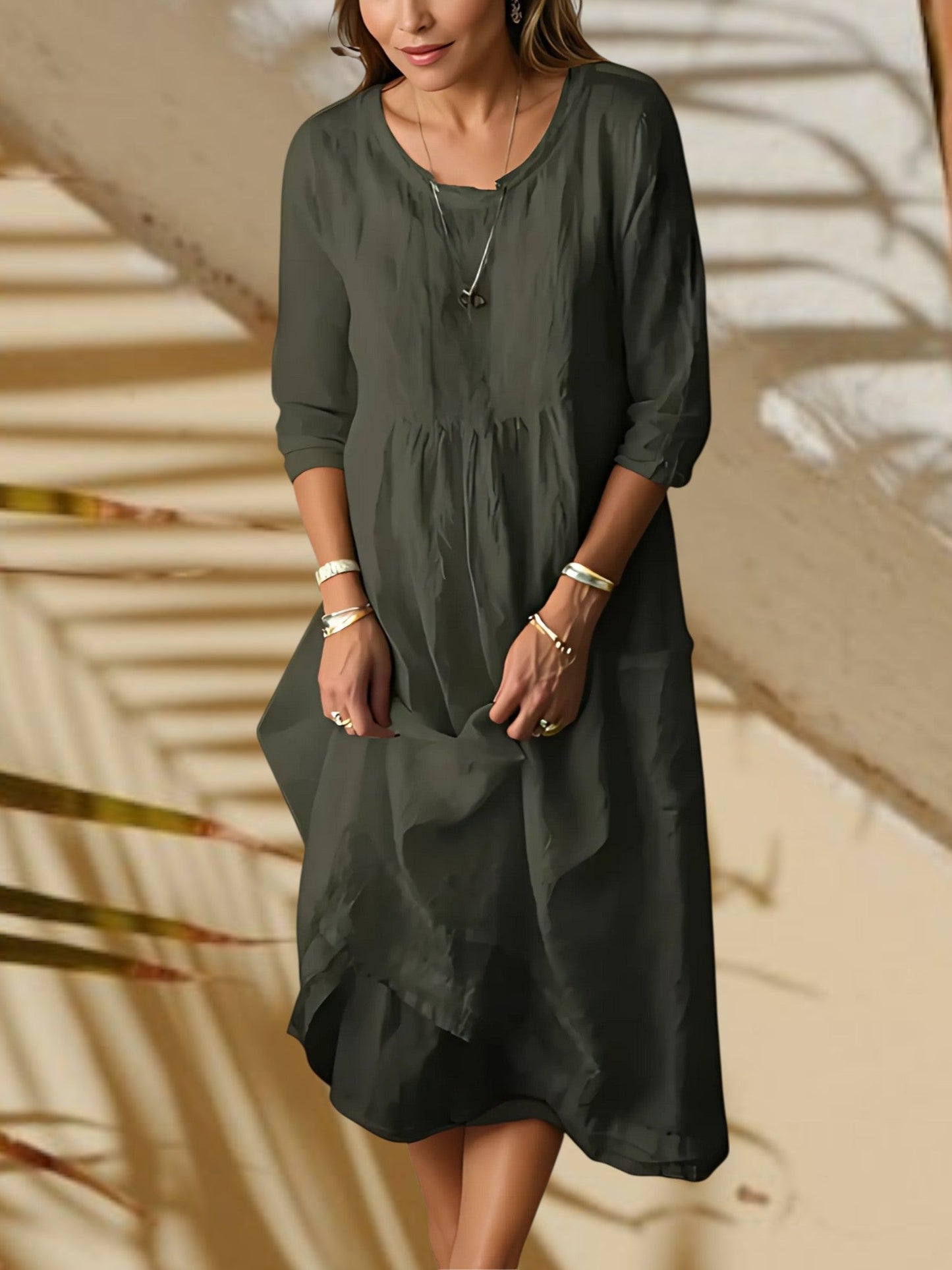 JO | Ladies midi dress with 3/4 sleeves and round neck