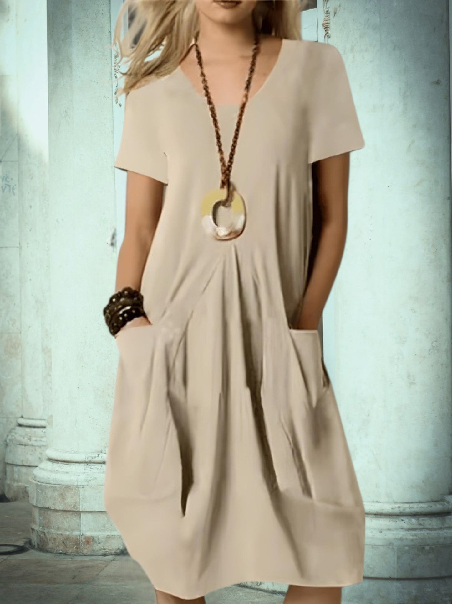 JO | Women's summer midi dress with round neckline and pockets
