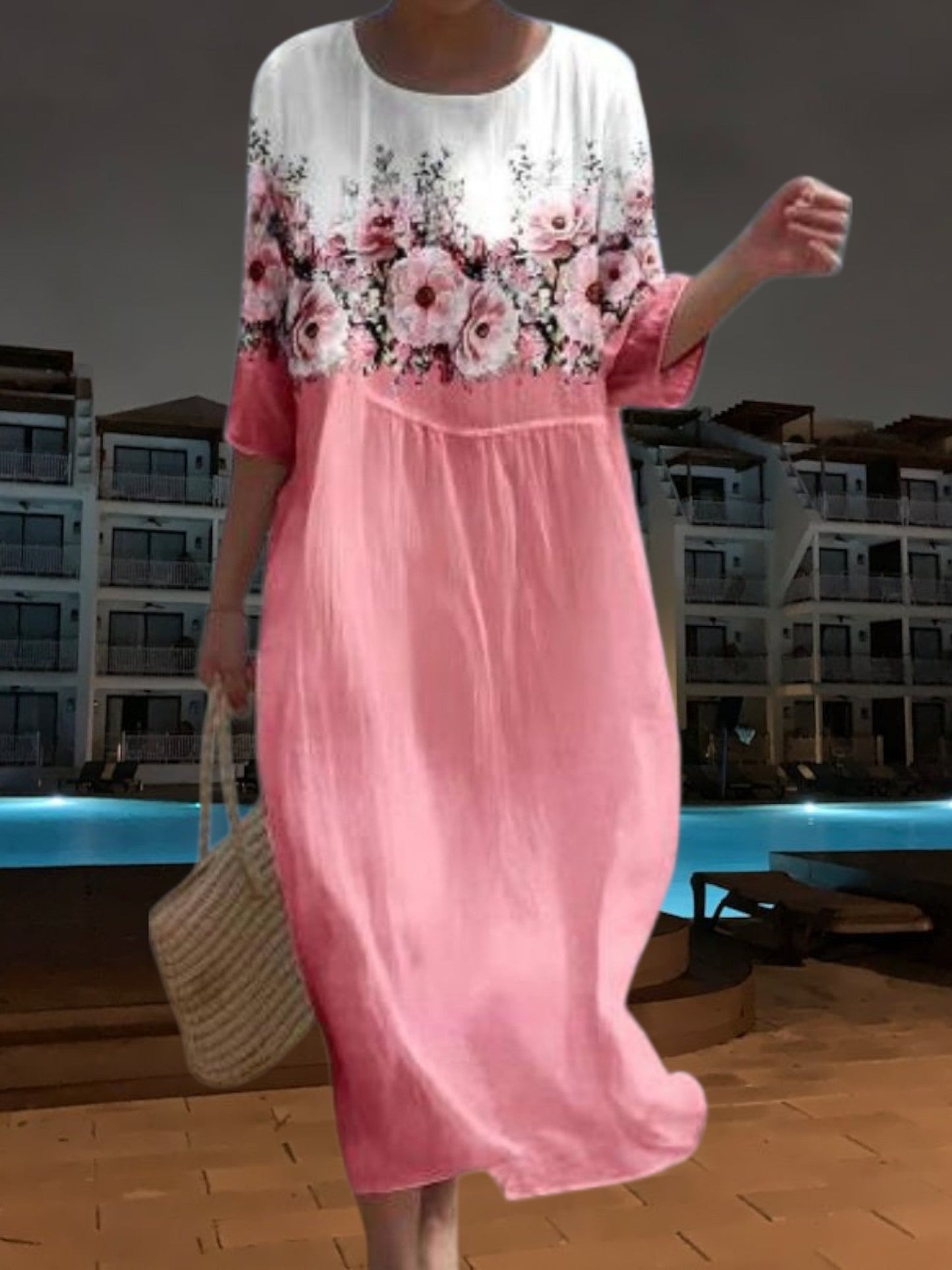 JO | Elegant midi dress made of light, flowing material, 3/4 sleeves with floral print