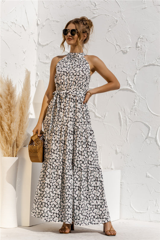 JO | Maxi dress with tie belt and colorful polka dot pattern