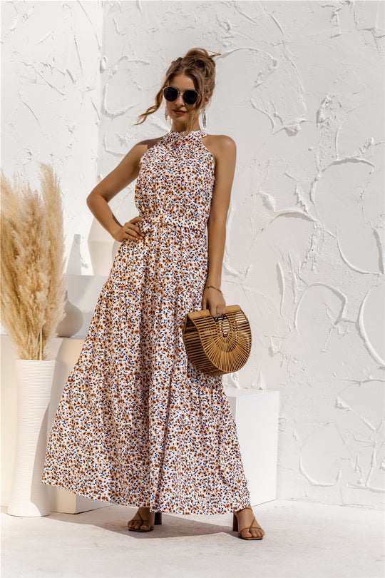 JO | Maxi dress with tie belt and colorful polka dot pattern