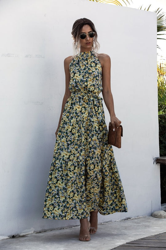 JO | Maxi dress with tie belt and colorful polka dot pattern