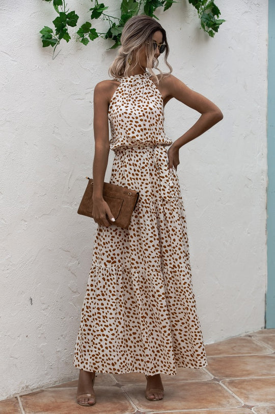 JO | Maxi dress with tie belt and colorful polka dot pattern