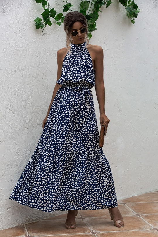 JO | Maxi dress with tie belt and colorful polka dot pattern
