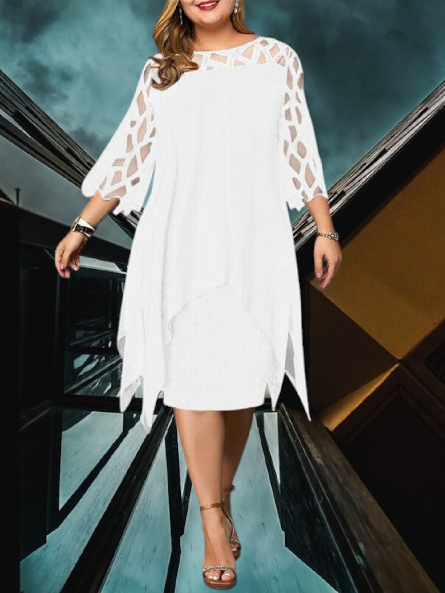 JO | Elegant plus size midi dress made of high-quality material for women, easy-care and versatile