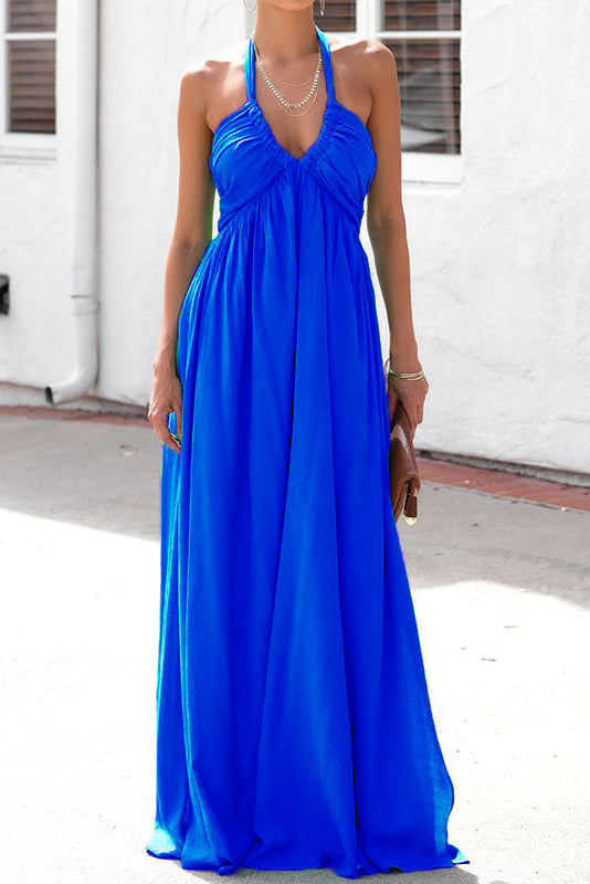 JO | Green Halter A-line backless maxi dress
