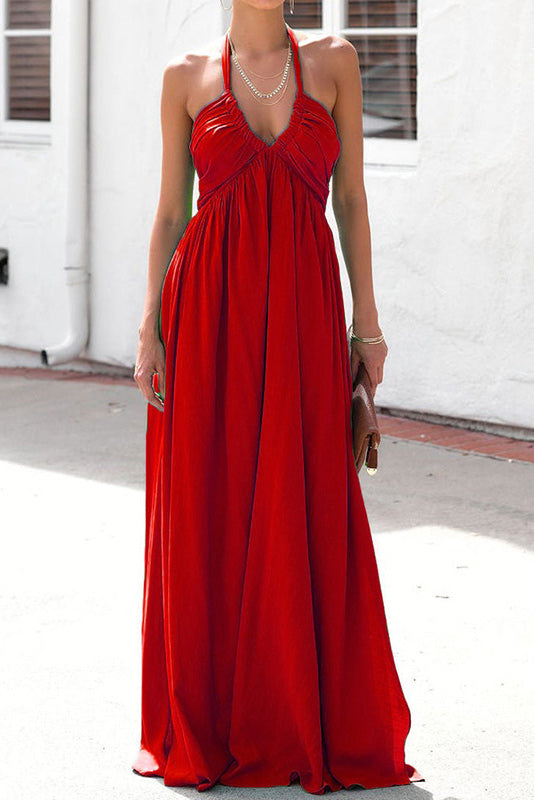 JO | Green Halter A-line backless maxi dress