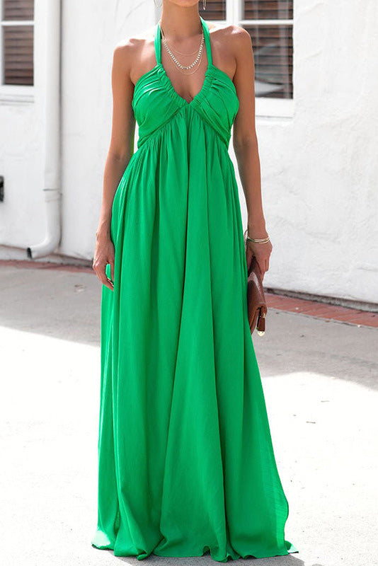 JO | Green Halter A-line backless maxi dress