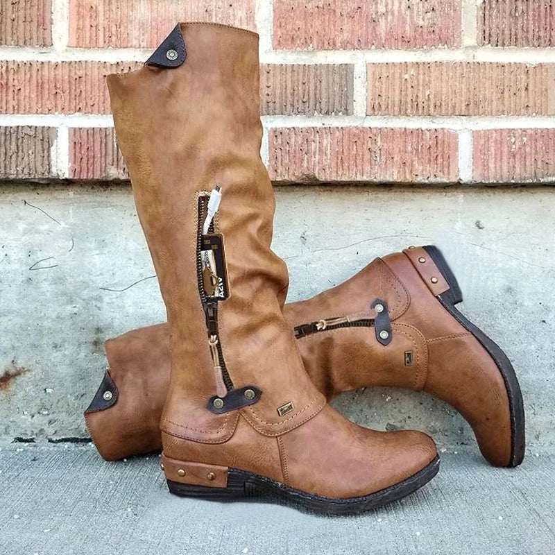 JO | Knee-high leather boots with zipper