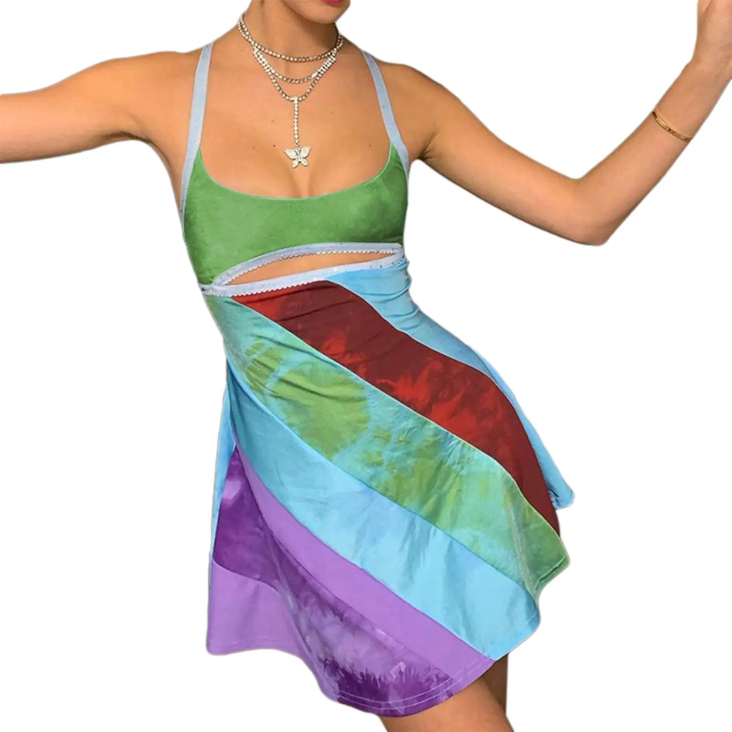 JO | Womens Sexy Bodycon Print Semi-Sheer Mini Dress Y2K E-Girl