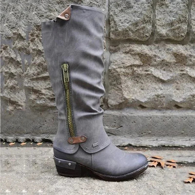 JO | Knee-high leather boots with zipper