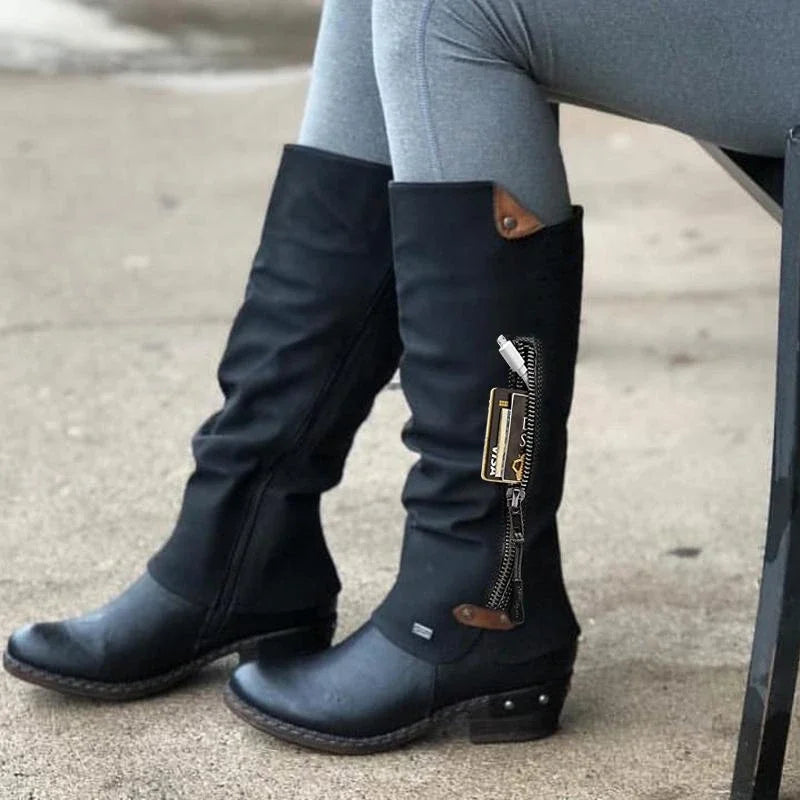 JO | Knee-high leather boots with zipper