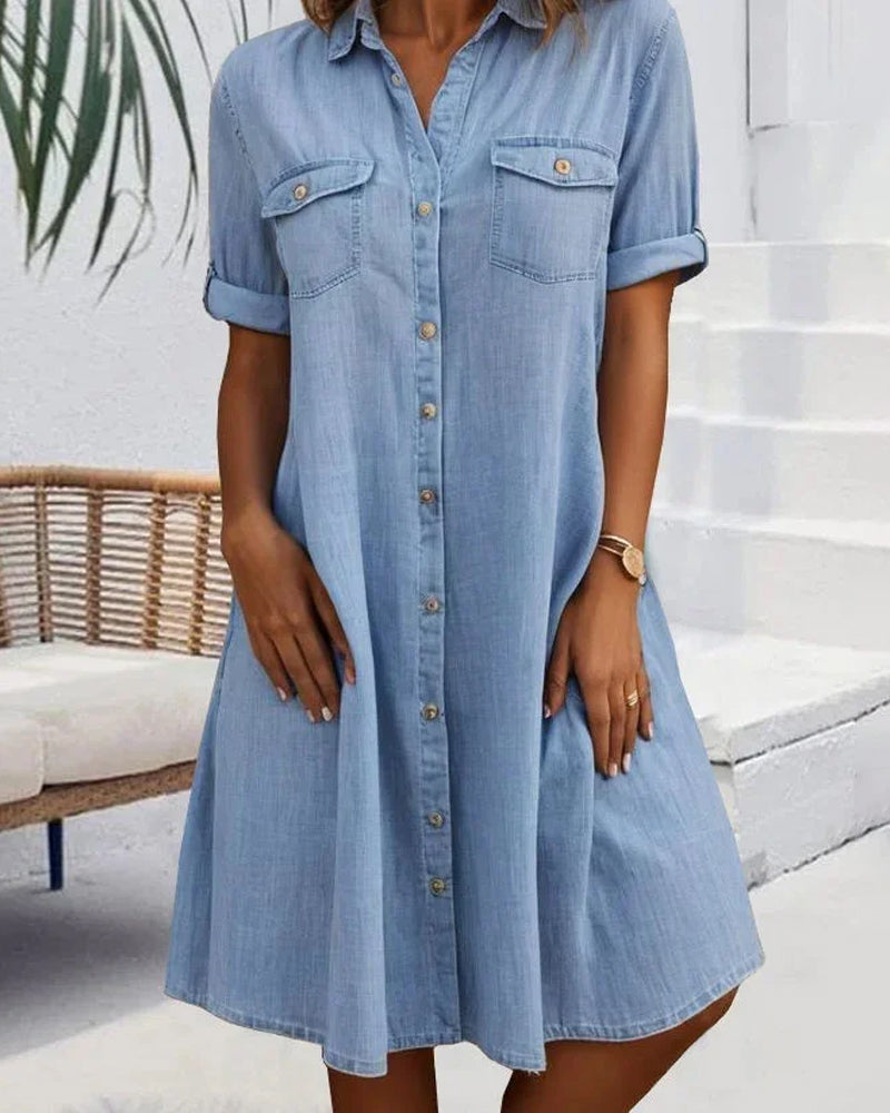 JO | Midi dress with short sleeves and button fastening