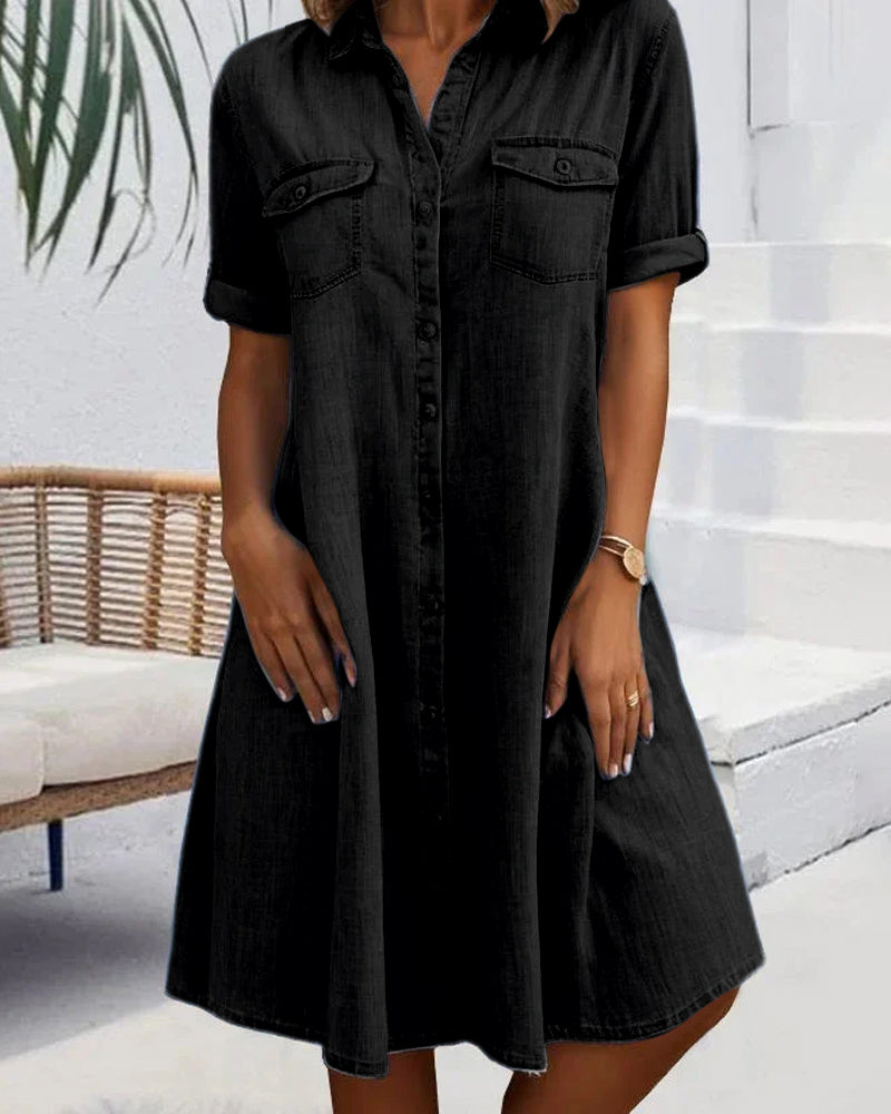 JO | Midi dress with short sleeves and button fastening
