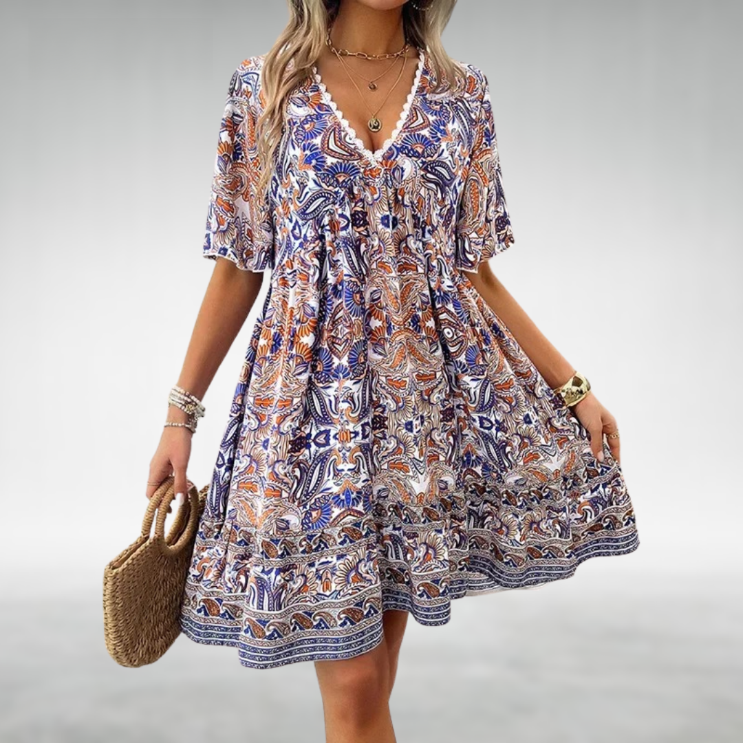 JO | Summer Boho Paisley Print Mini Dress