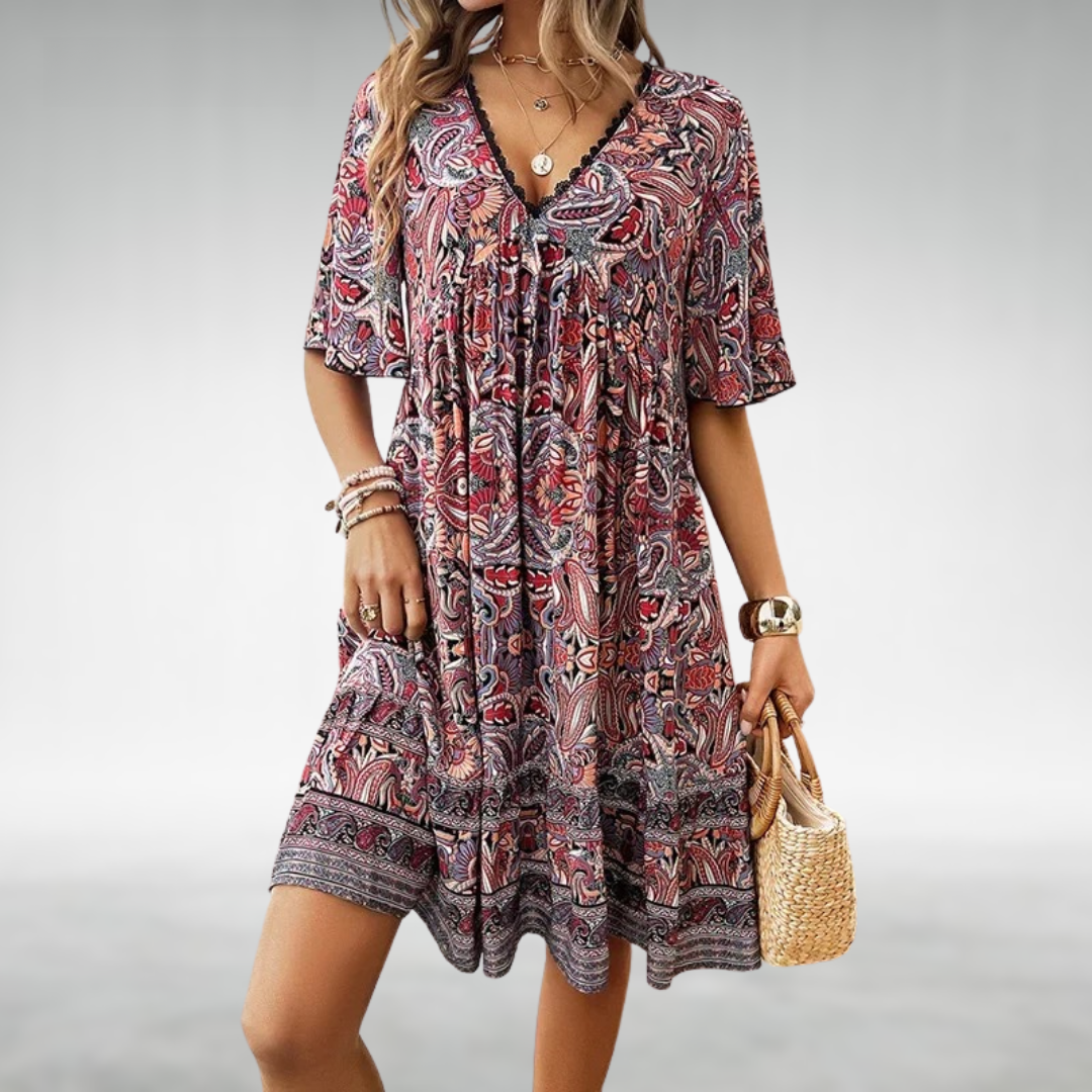 JO | Summer Boho Paisley Print Mini Dress