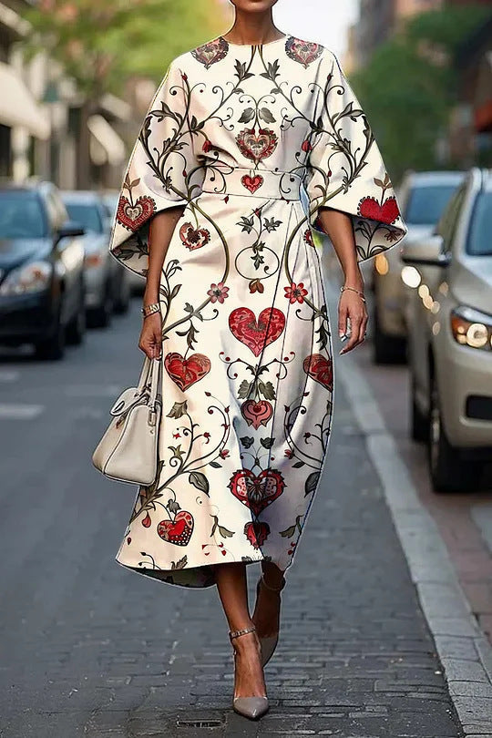 JO | Women's midi dress - A-line - kimono sleeves - floral print