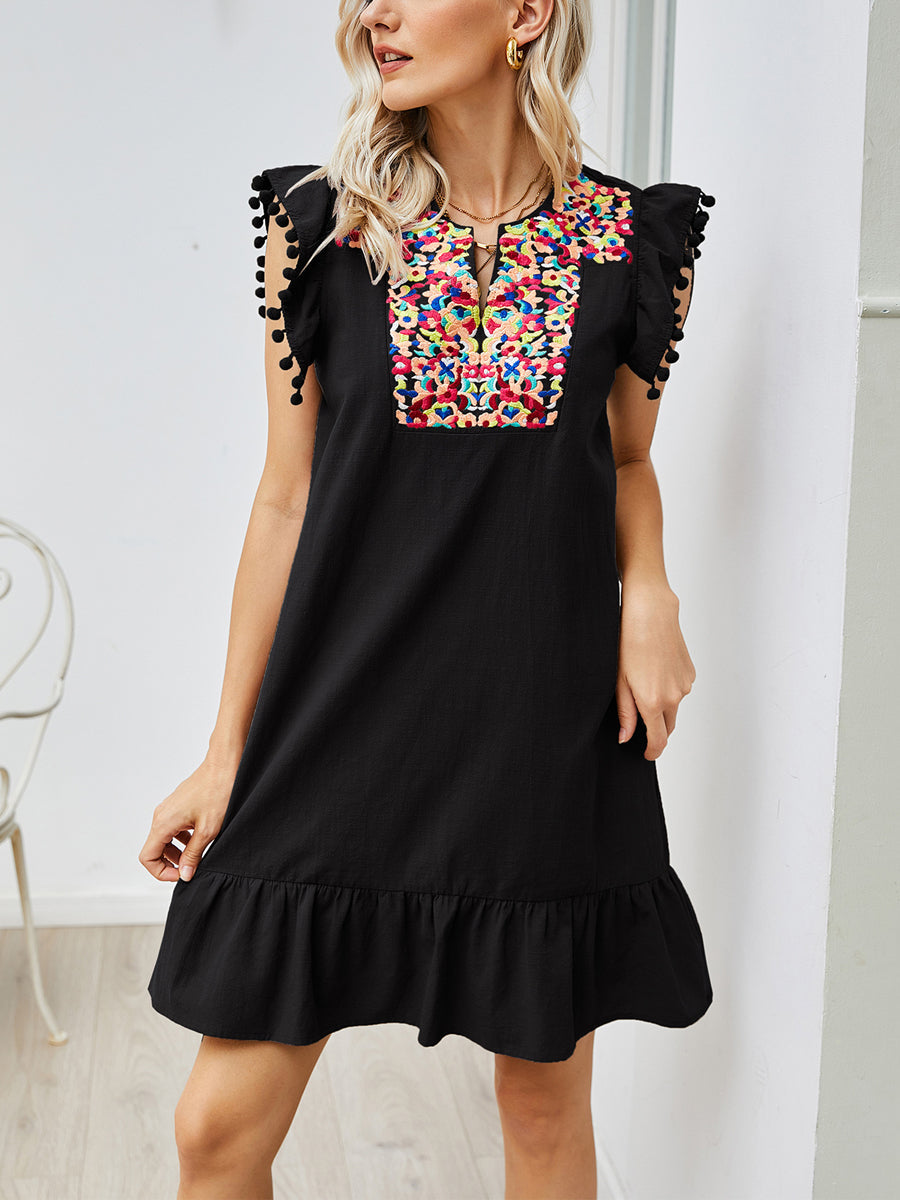 JO | Embroidery flutter sleeve mini dress