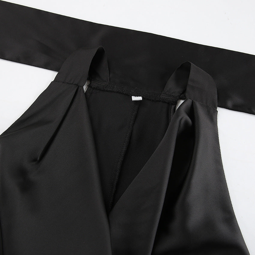 JO | Women's halterneck midi dress - Satin - Slim fit - Draped neckline - Formal wear