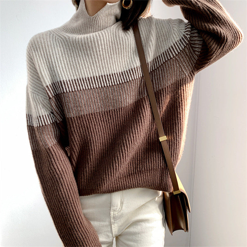 JO | Casual long-sleeved striped sweater with a high neckline