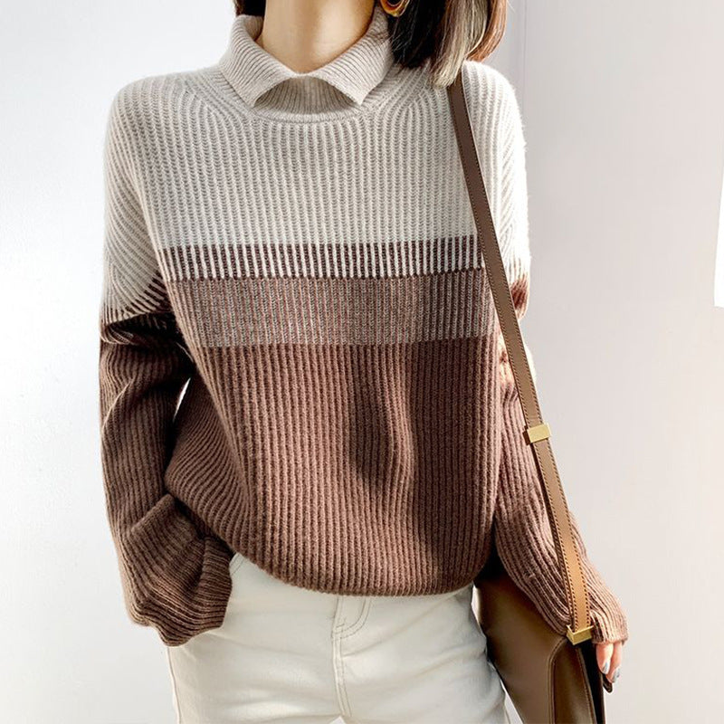 JO | Casual long-sleeved striped sweater with a high neckline