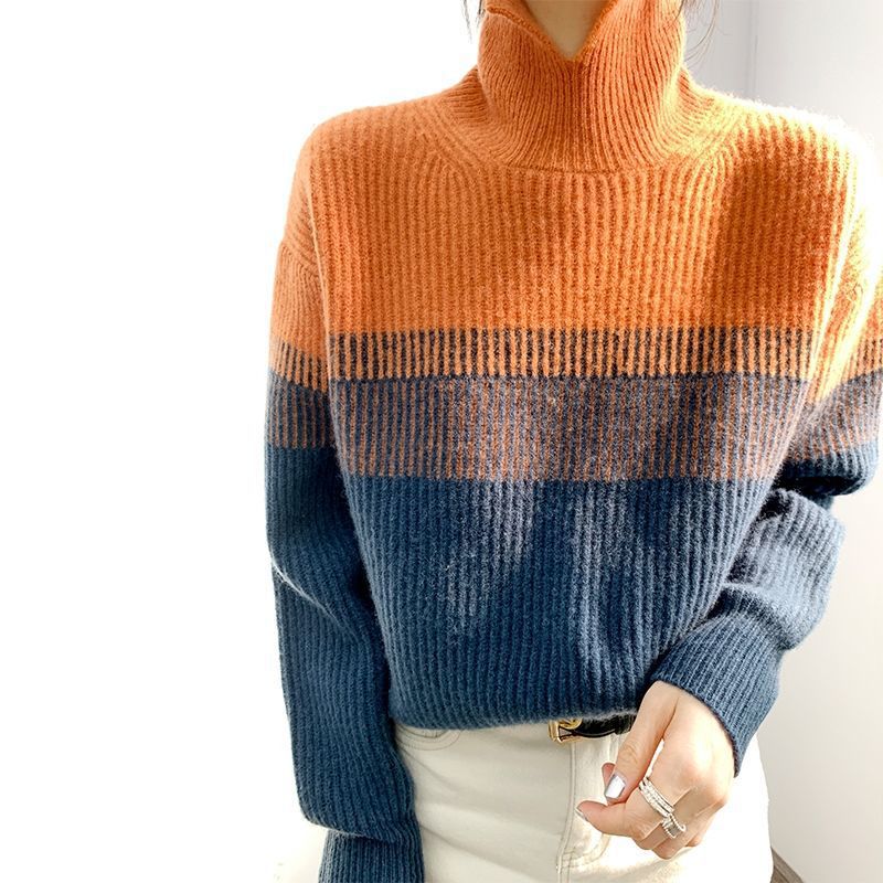 JO | Casual long-sleeved striped sweater with a high neckline