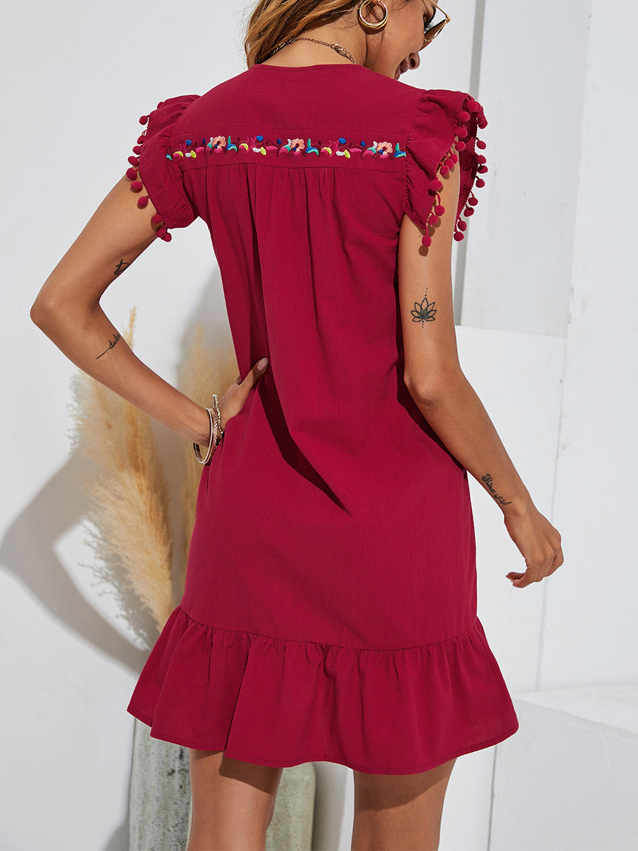 JO | Embroidery flutter sleeve mini dress