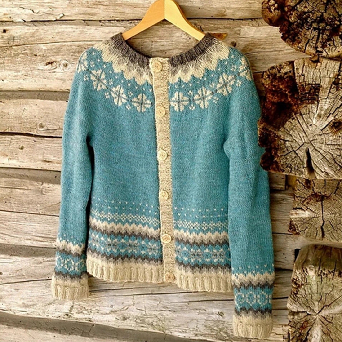 JO | Stylish, ethnic patterned sweater with buttons