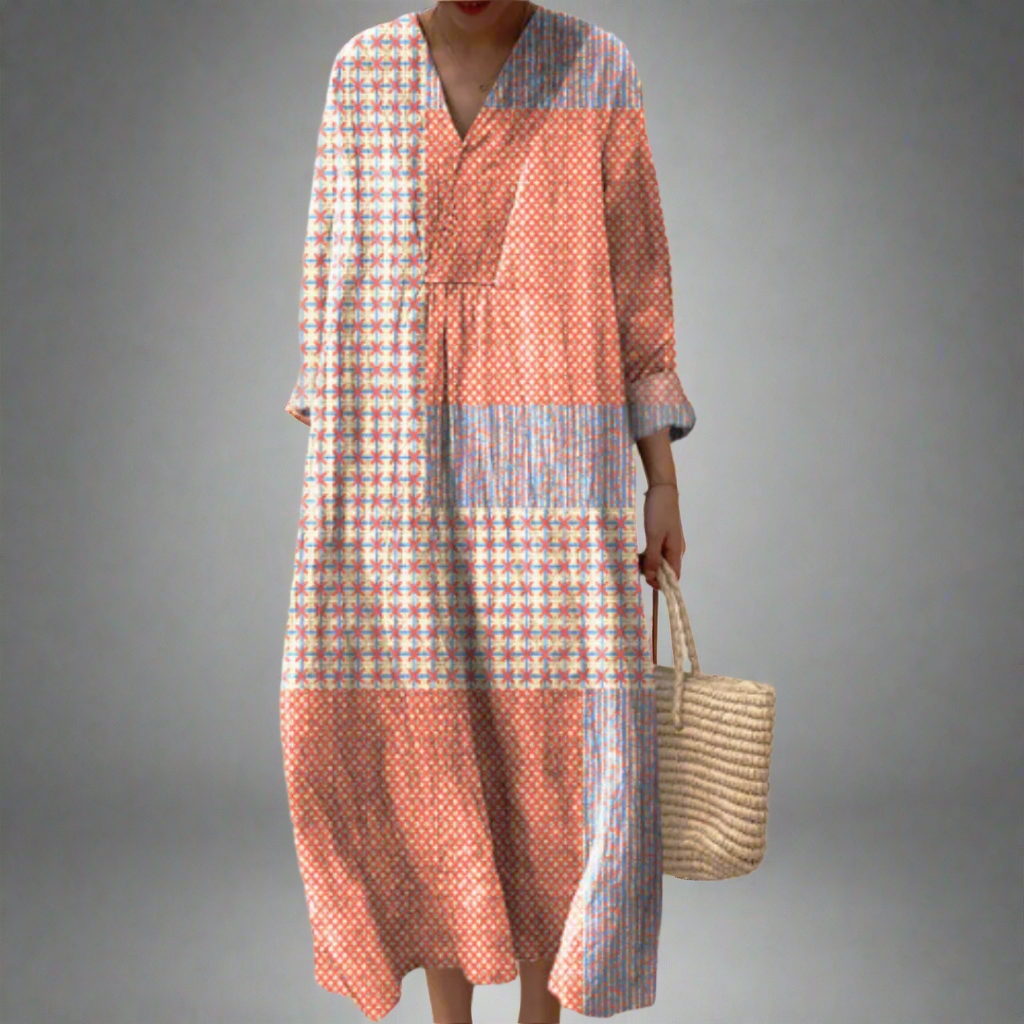 JO | Starburst coral patchwork midi dress