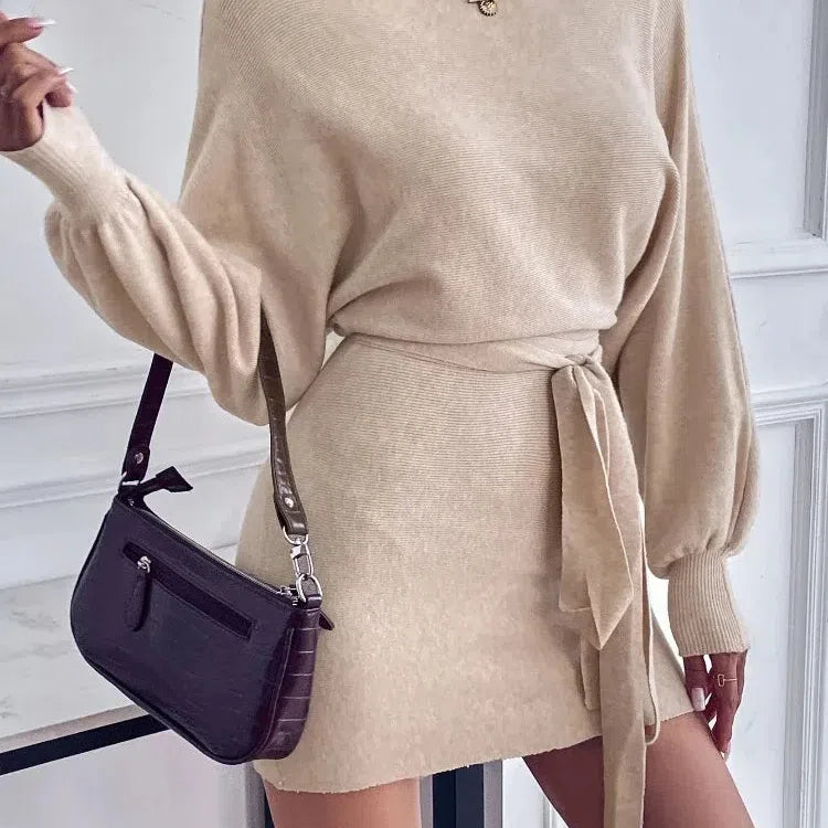 JO | Elegant long sleeve bodycon dress women wool mini dress