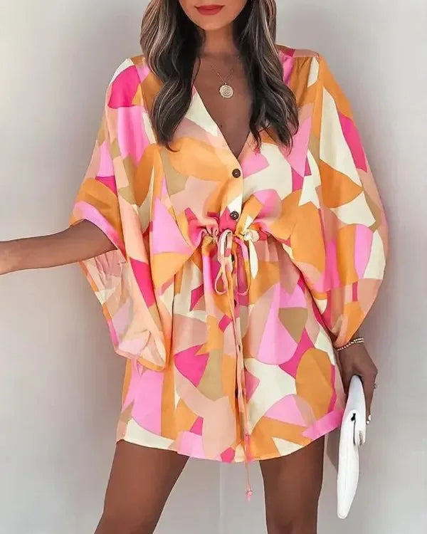 JO | V-neck shirt dress with flounce sleeves in summer fashion