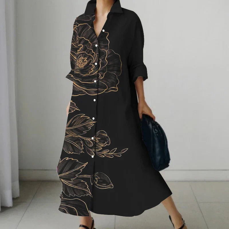 JO | Retro Floral V-Neck Shirt Dress with Pockets