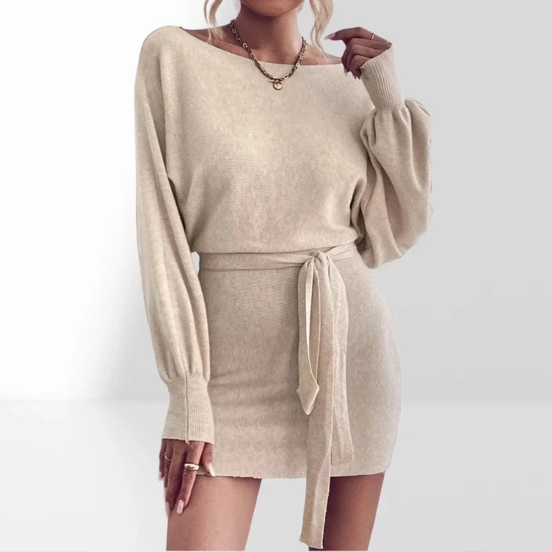 JO | Elegant long sleeve bodycon dress women wool mini dress