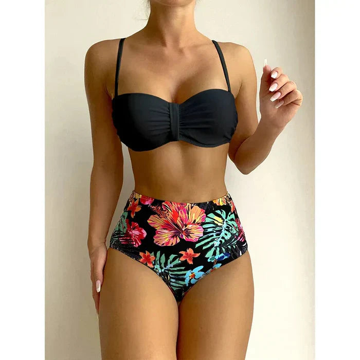 JO | Chic bikini with high waist and floral design