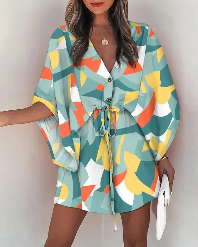 JO | V-neck shirt dress with flounce sleeves in summer fashion