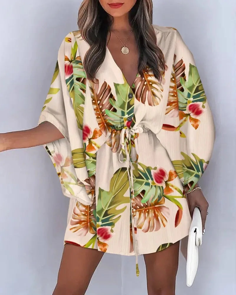 JO | V-neck shirt dress with flounce sleeves in summer fashion
