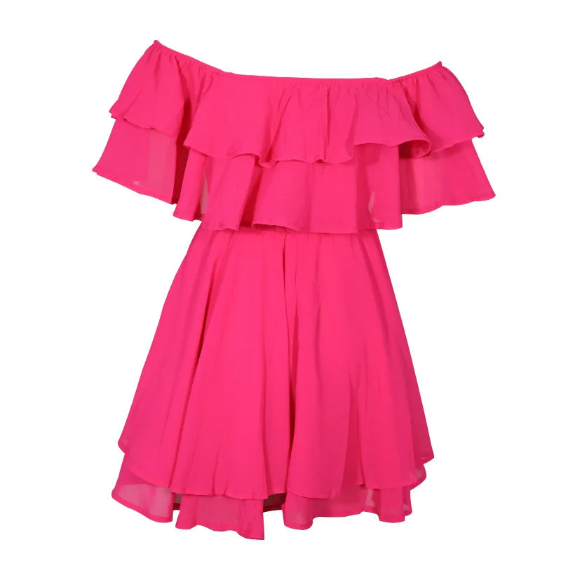 JO | Women Summer Dress Short Sleeve Off Shoulder Mini Dress Ruffled A Line Beach Dress for Casual and Vacation Wear