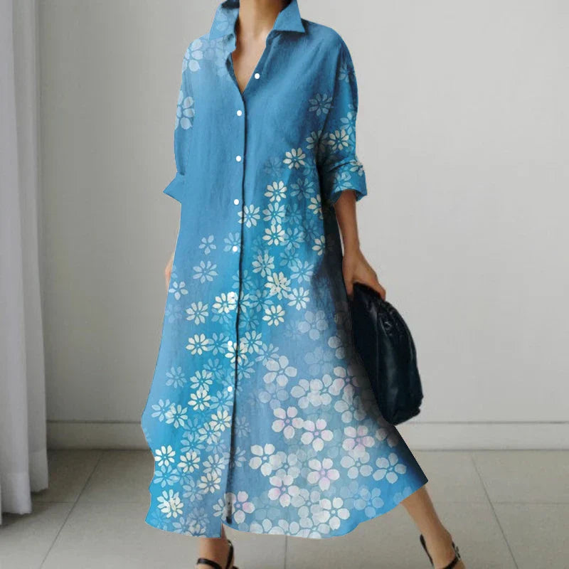 JO | Retro Floral V-Neck Shirt Dress with Pockets