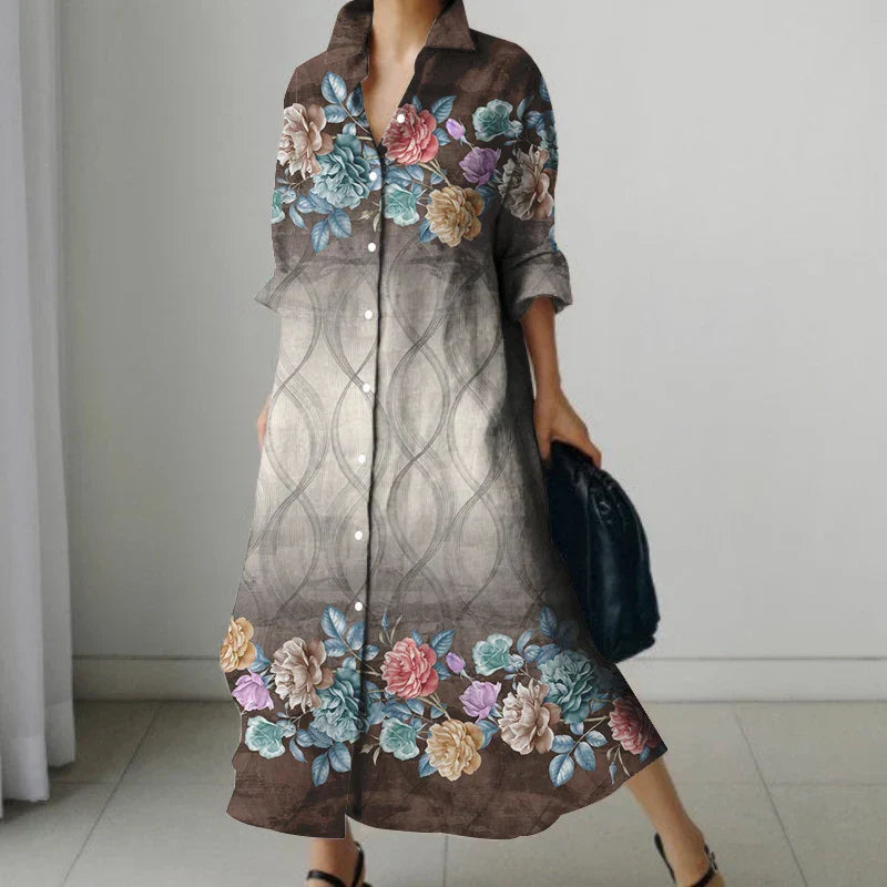 JO | Retro Floral V-Neck Shirt Dress with Pockets