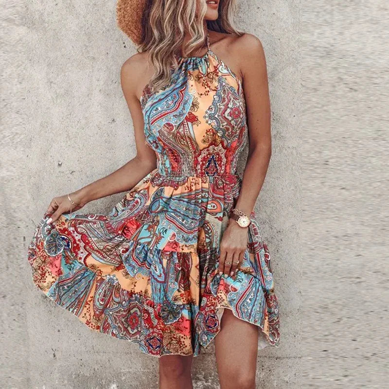 JO | Backless, irregularly printed mini dress