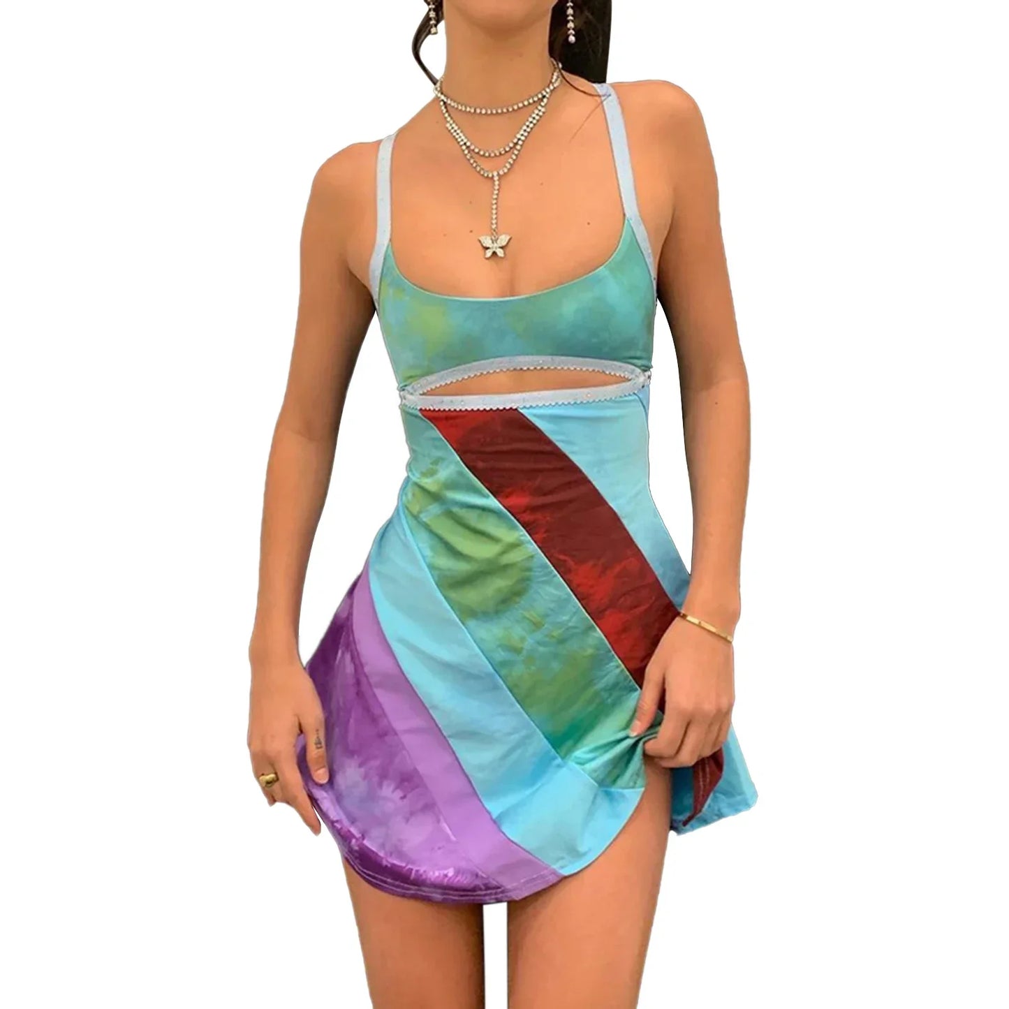 JO | Womens Sexy Bodycon Print Semi-Sheer Mini Dress Y2K E-Girl