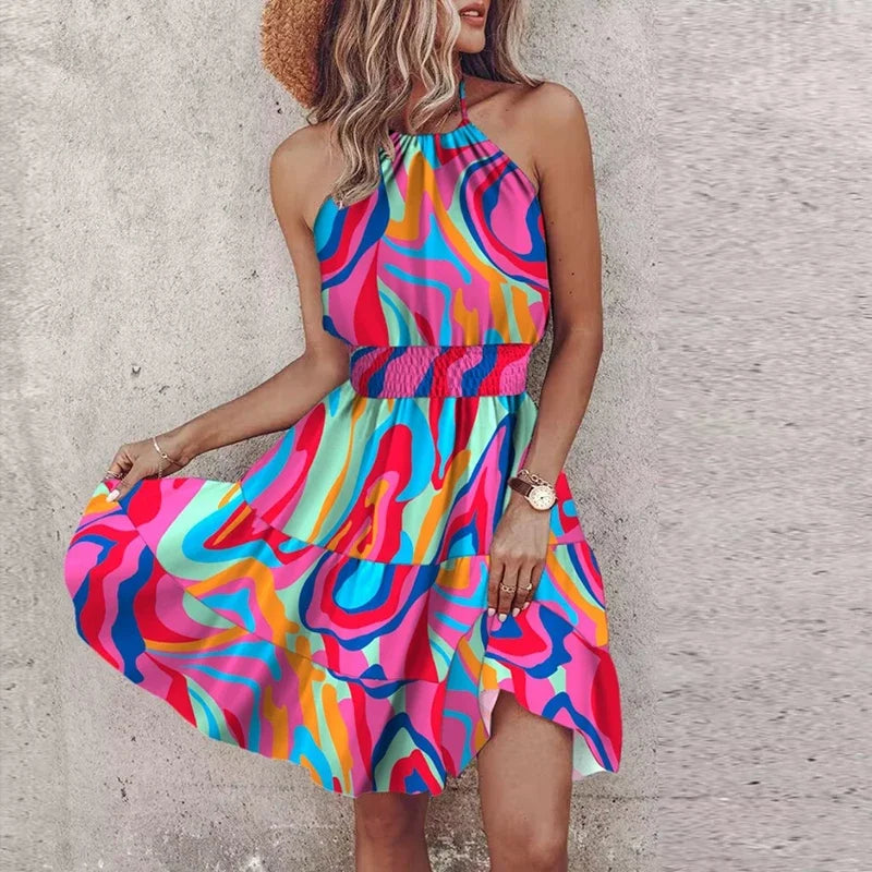 JO | Backless, irregularly printed mini dress