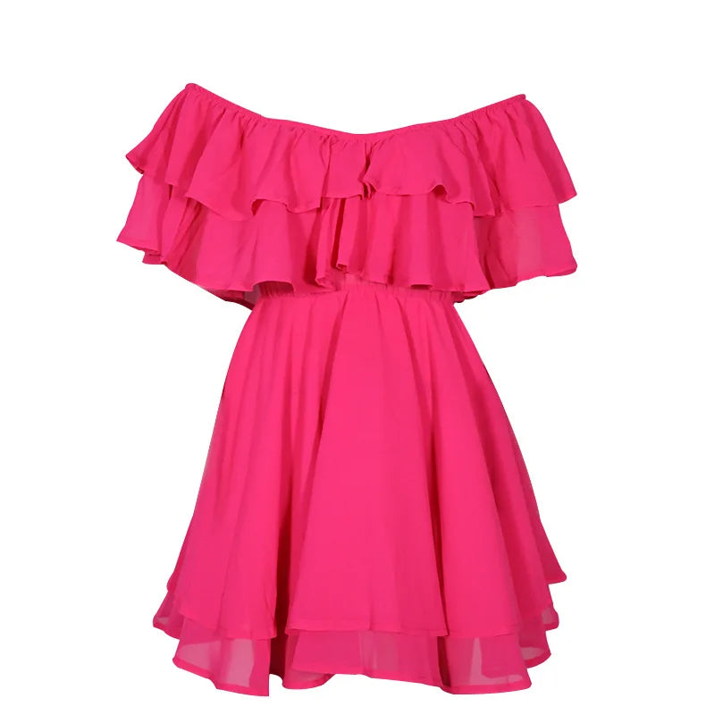 JO | Women Summer Dress Short Sleeve Off Shoulder Mini Dress Ruffled A Line Beach Dress for Casual and Vacation Wear