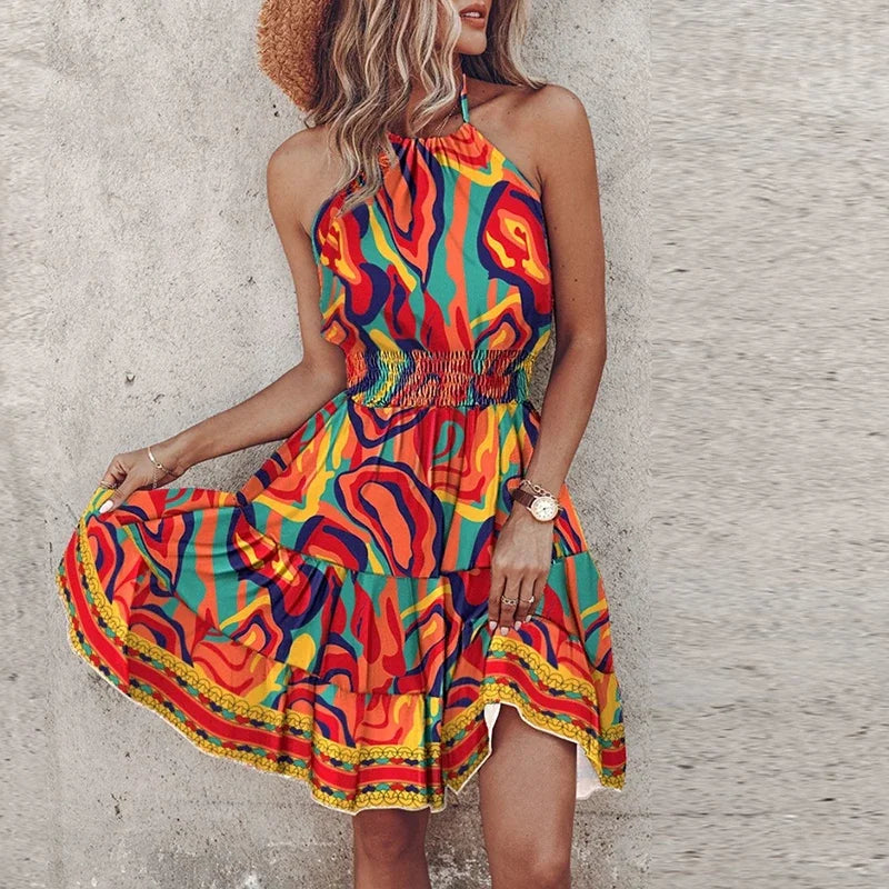 JO | Backless, irregularly printed mini dress
