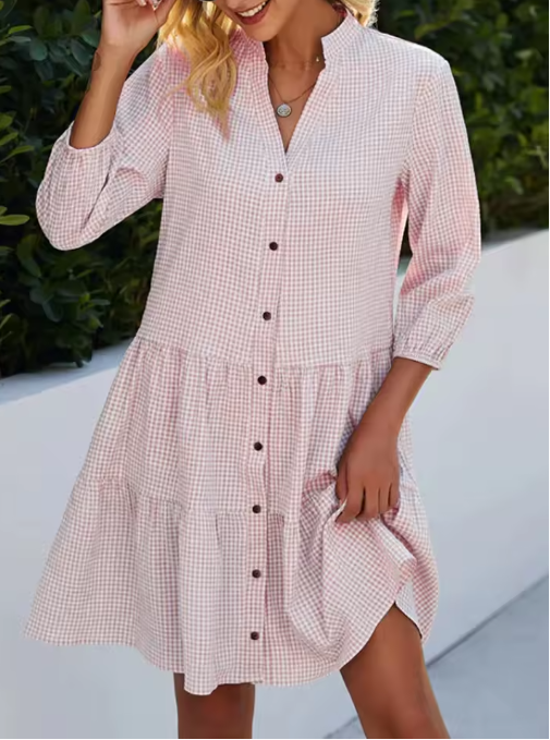 JO | Women's Loose Shirt Style V-Neck Mini Dress