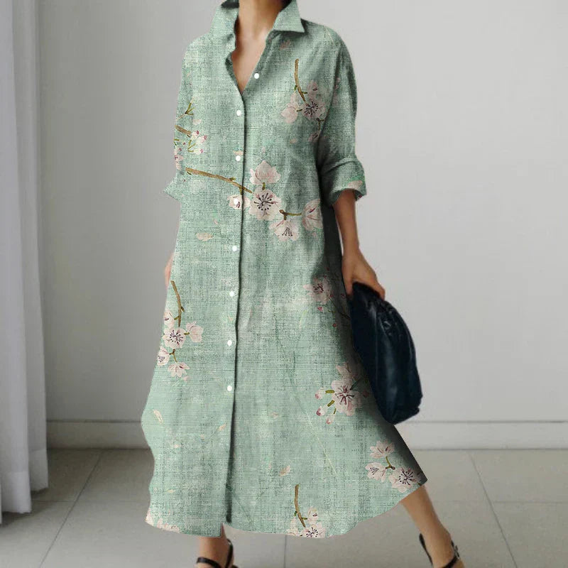 JO | Retro Floral V-Neck Shirt Dress with Pockets